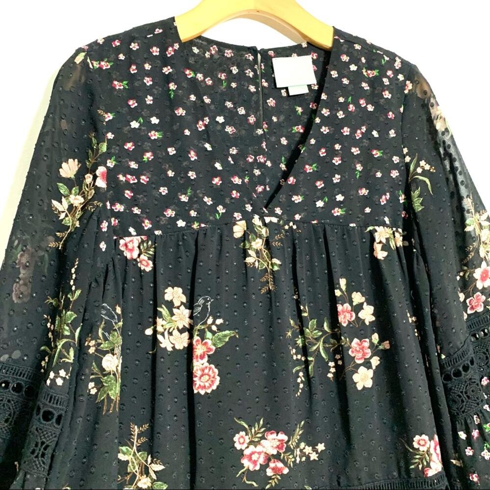 Anthropologie Maeve Steffy Floral Bohemian Babydoll Black Ruffled Blouse size S - Picture 14 of 14